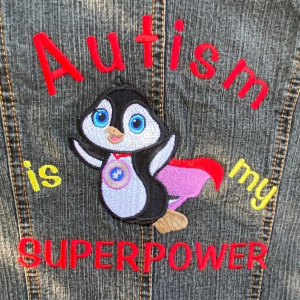 So Gsjc Denim Jacket Women's Teen's SZ S Custom Embroidered Autism Awareness